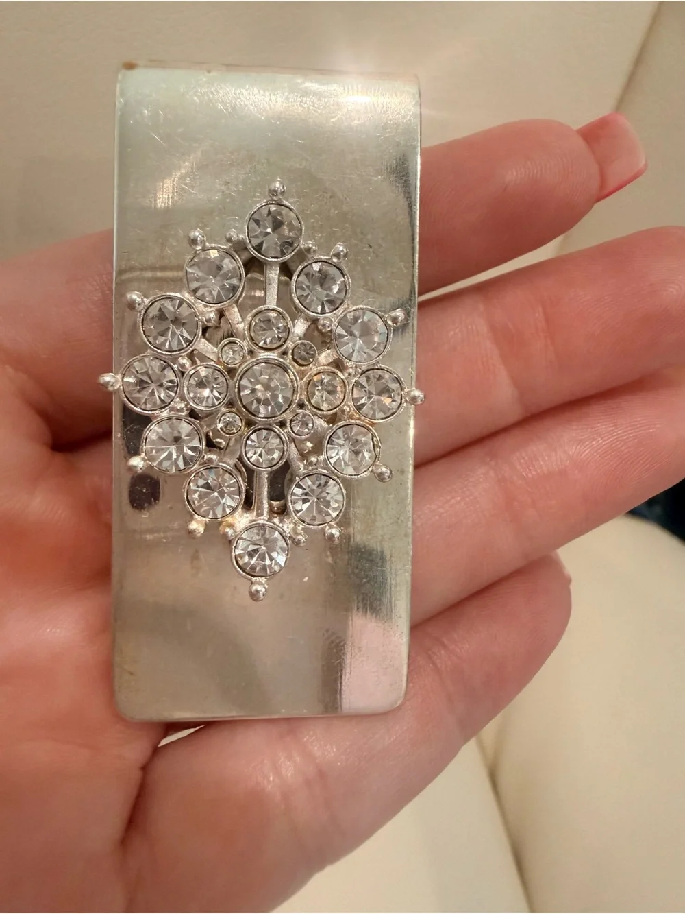 Silver Crystal Decorative Money Wallet Clip